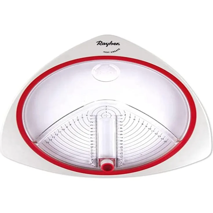 Rayher 89770000 Kreisschneider Mit 3 Ersatzklingen, Durchmesser 2, 4-15, 3Cm, 1 Stück, Metall, Weiß, Transparent, Rot, 30 X 28.5 X 4 Cm