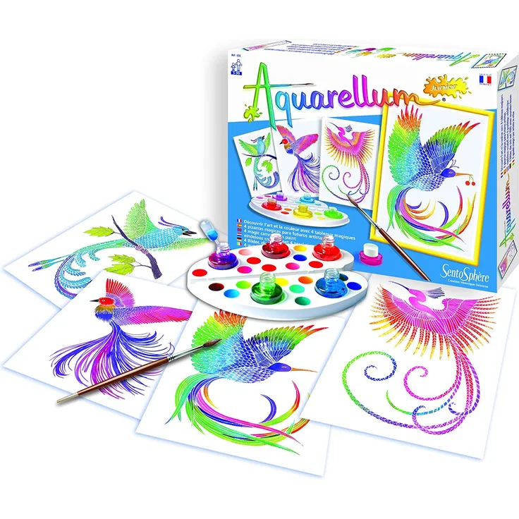 Sentosphere 3900060 Aquarellum Junior, Malset für Kinder, Motiv Paradiesvögel, Bastelset, Kreativ-Set, DIY, Multicolor, 1 Stück (1er Pack)