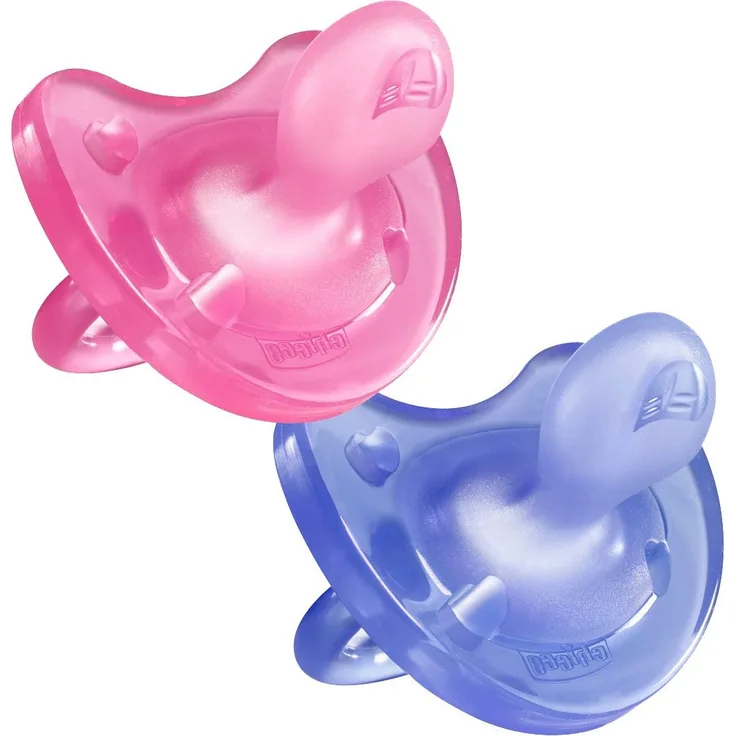 Chicco Schnuller Physio Soft, 100% Silikon, 2 Stück, Rosa/Lila