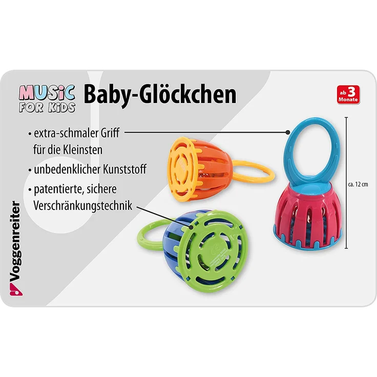 Voggenreiter Voggenreiter_0938-7 938 Musik für Kleine Baby Glöckchen Klangspielzeug Glöckchenspiel Greifling Instrument für Mädchen und Jungen (12 cm, unbedenklicher Kunststoff, 1 Stück), bunt – Bild 2