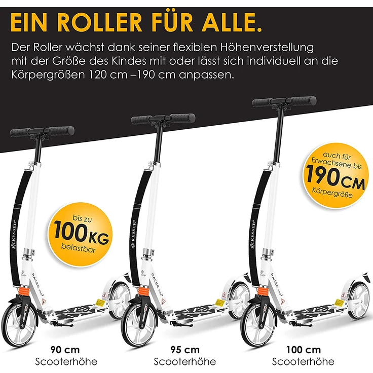 KESSER® Cityroller Scooter 205mm Räder PU Big Wheel - Pro-S Tretroller mit Doppel Federung, City-Roller Scooter klappbar und Höhenverstellbar, Roller Kickscooter für Erwachsene und Kinder Weiß - Preisvergleich – Bild 5