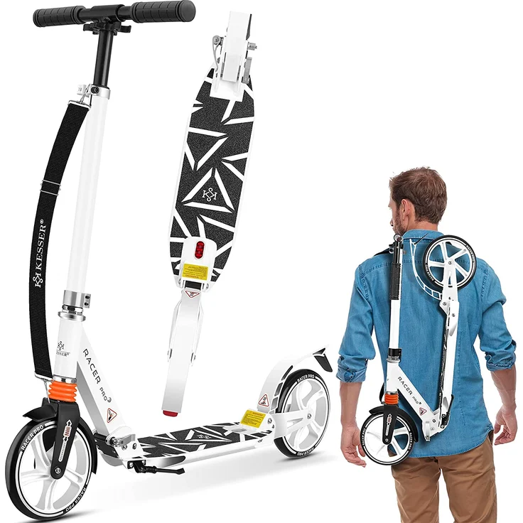 KESSER® Cityroller Scooter 205mm Räder PU Big Wheel - Pro-S Tretroller mit Doppel Federung, City-Roller Scooter klappbar und Höhenverstellbar, Roller Kickscooter für Erwachsene und Kinder Weiß - Preisvergleich – Bild 1