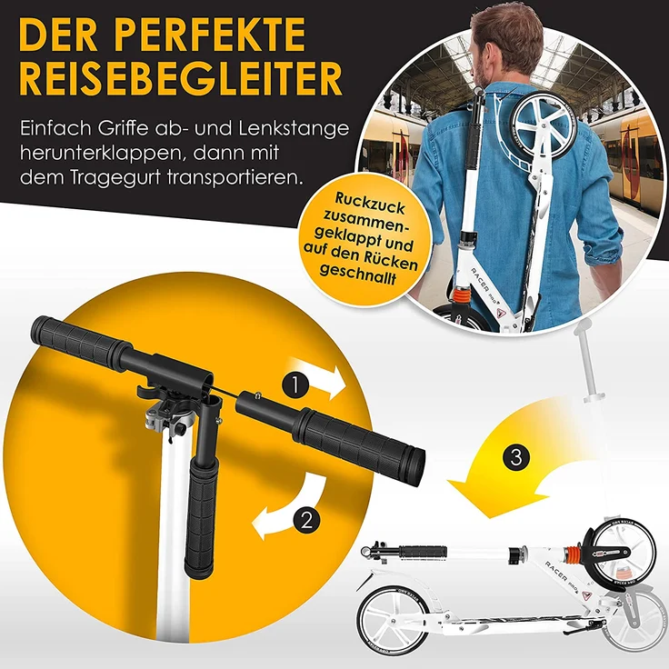 KESSER® Cityroller Scooter 205mm Räder PU Big Wheel - Pro-S Tretroller mit Doppel Federung, City-Roller Scooter klappbar und Höhenverstellbar, Roller Kickscooter für Erwachsene und Kinder Weiß - Preisvergleich – Bild 6
