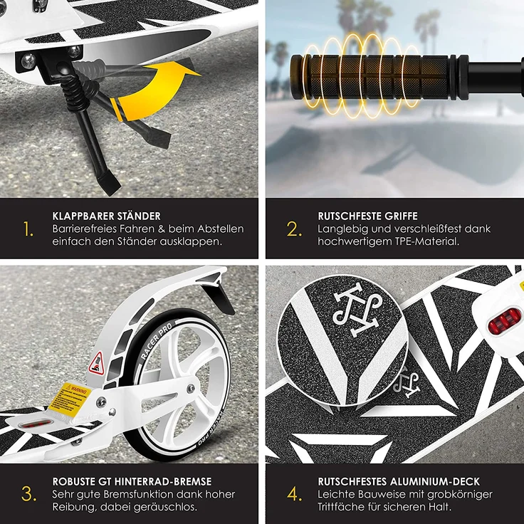 KESSER® Cityroller Scooter 205mm Räder PU Big Wheel - Pro-S Tretroller mit Doppel Federung, City-Roller Scooter klappbar und Höhenverstellbar, Roller Kickscooter für Erwachsene und Kinder Weiß - Preisvergleich – Bild 3