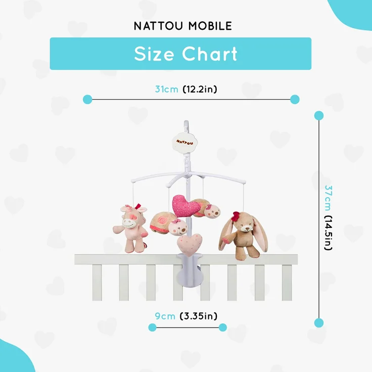 Nattou Mobile mit Spieluhr Nina, Jade und Lili, Sanftes Wiegelied "La-Le-Lu", 48 x 7 x 15 cm, Beige/Rosa/ Weiß – Bild 4