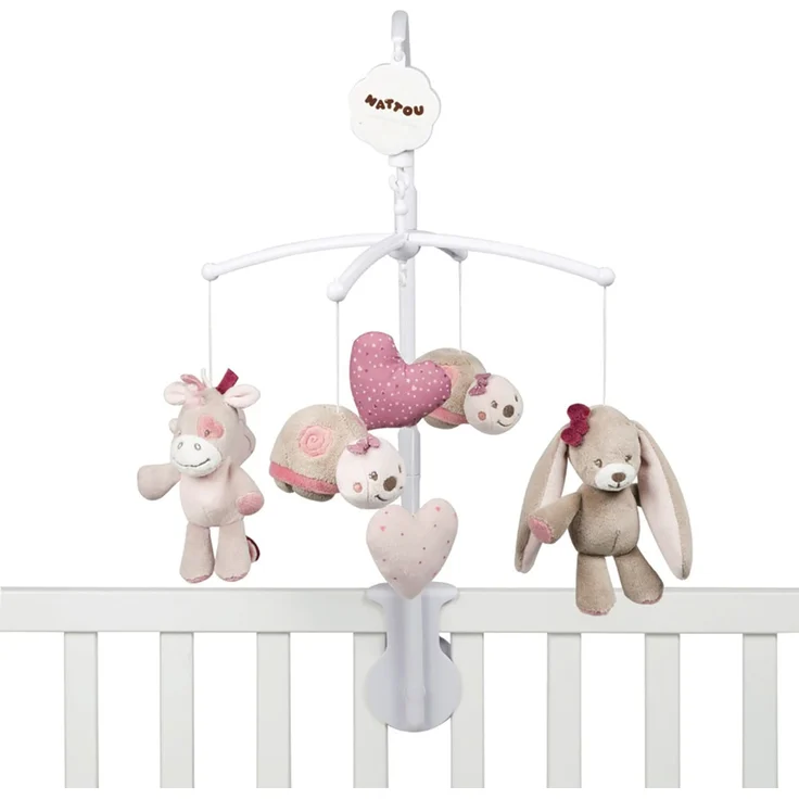 Nattou Mobile mit Spieluhr Nina, Jade und Lili, Sanftes Wiegelied "La-Le-Lu", 48 x 7 x 15 cm, Beige/Rosa/ Weiß – Bild 1