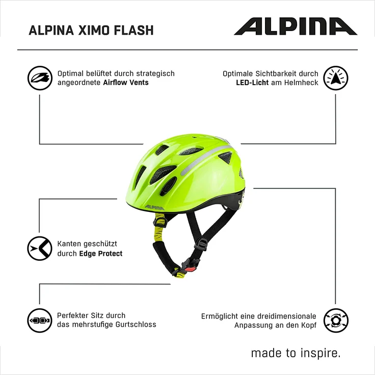 Alpina Kids Ximo Flash Be Visible Reflection, Größe 49 - 54 cm - Fahrradhelm, Farbe Gelb – Bild 6