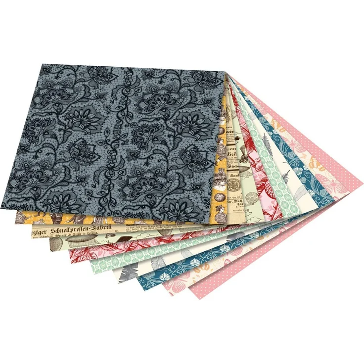 folia 496/1515 - Faltblätter Nostalgia, 15 x 15 cm, 80 g/qm, 50 Blatt sortiert in 10 Motiven - ideal für wunderschöne Faltfiguren und -formen – Bild 2