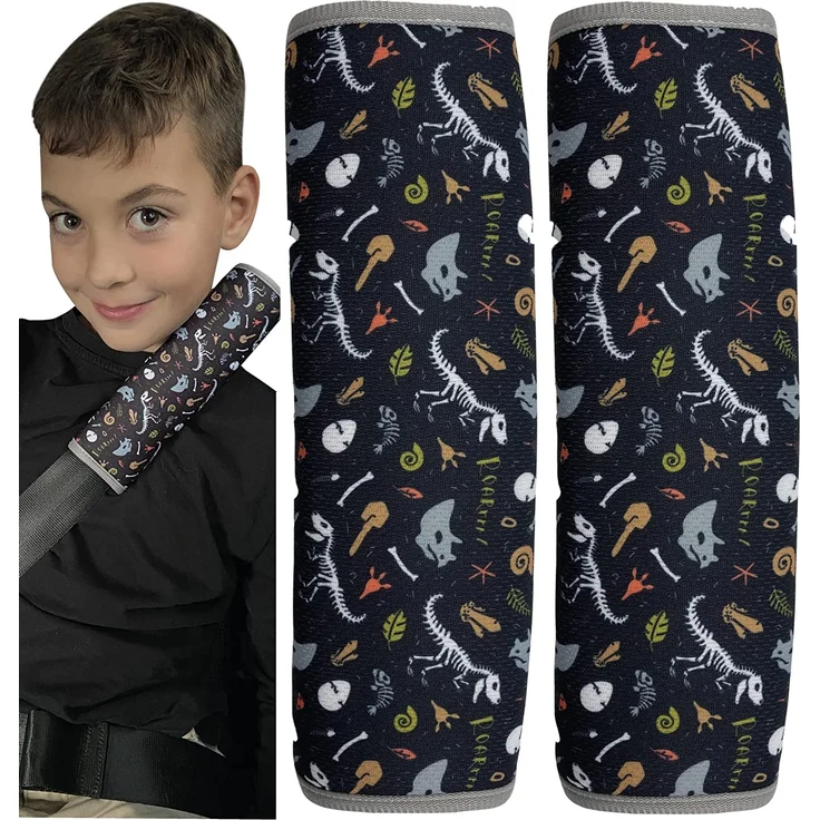 2x HECKBO Kinder Auto Gurtpolster Gurtschutz mit Dinosaurier Dino Motiv - Sicherheitsgurt Polster für Kinder und Babys- Ideal für jeden Gurt Autositzerhöhungen Kinder Fahrradanhänger Flugzeug – Bild 1