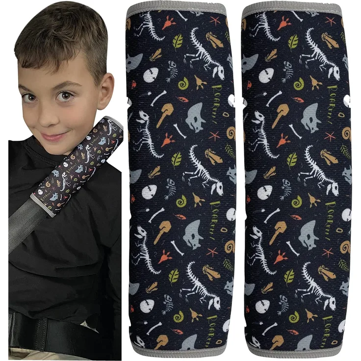 2x HECKBO Kinder Auto Gurtpolster Gurtschutz mit Dinosaurier Dino Motiv - Sicherheitsgurt Polster für Kinder und Babys- Ideal für jeden Gurt Autositzerhöhungen Kinder Fahrradanhänger Flugzeug