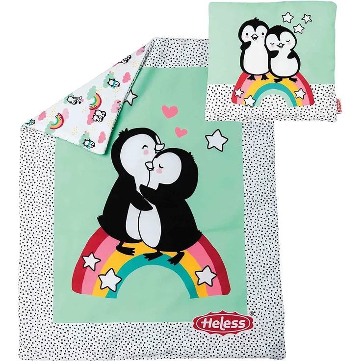 Puppen-Bettdecke Pinguin Pünktchen inkl. Kissen