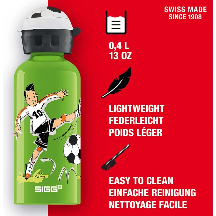 SIGG Footballcamp Kinder Trinkflasche (0.4 L), schadstofffreie Kinderflasche mit auslaufsicherem Deckel, federleichte Trinkflasche aus Aluminium – Bild 2