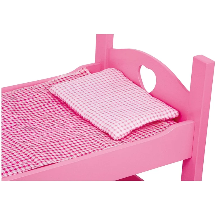 small foot 2871 Einzel-/Etagenbett Pink aus Holz mit passender Karo-Bettwäsche und Matratzen – Bild 2