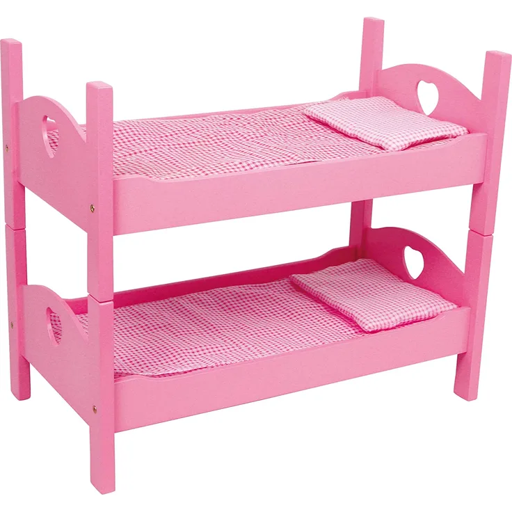 small foot 2871 Einzel-/Etagenbett Pink aus Holz mit passender Karo-Bettwäsche und Matratzen