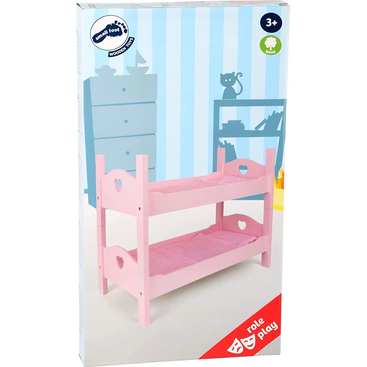 small foot 2871 Einzel-/Etagenbett Pink aus Holz mit passender Karo-Bettwäsche und Matratzen – Bild 3
