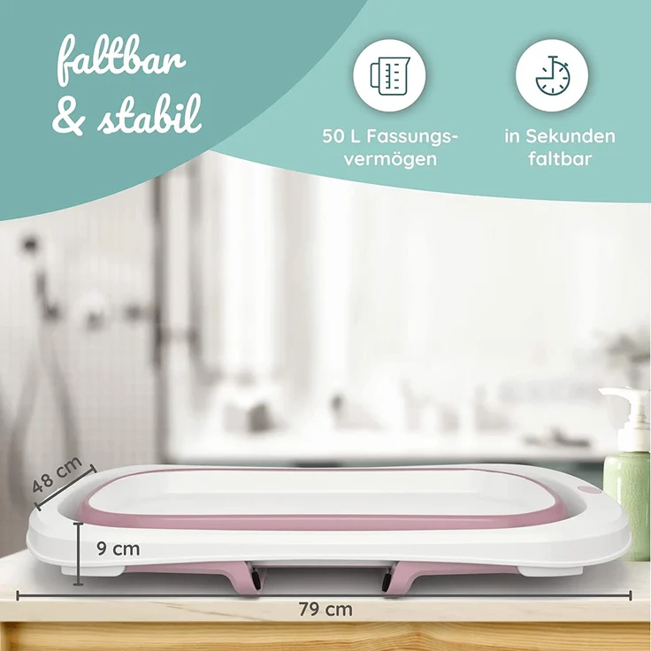 Faltbare Babywanne mit 50 Litern Volumen von BEARTOP | inkl. Badewanneneinsatz Baby | ergonomisch & kompakt | stabiles PP & TPE Plastik | platzsparend | Blau – Bild 4