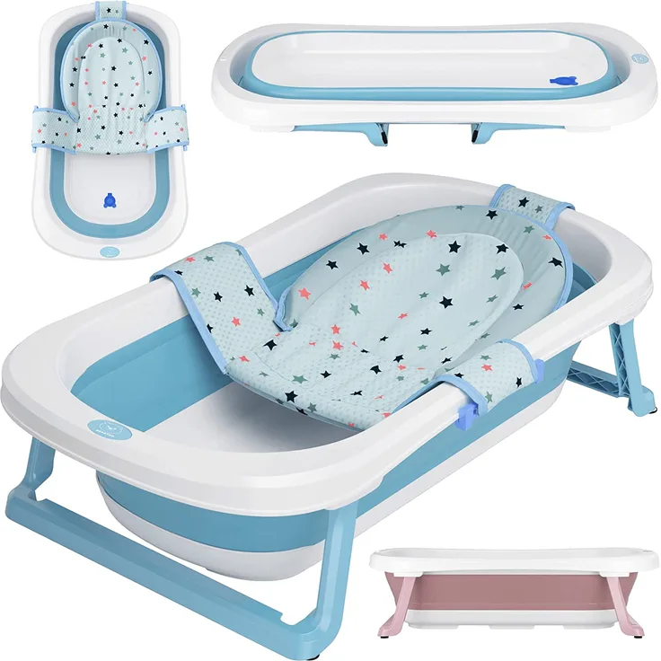 Faltbare Babywanne mit 50 Litern Volumen von BEARTOP | inkl. Badewanneneinsatz Baby | ergonomisch & kompakt | stabiles PP & TPE Plastik | platzsparend | Blau