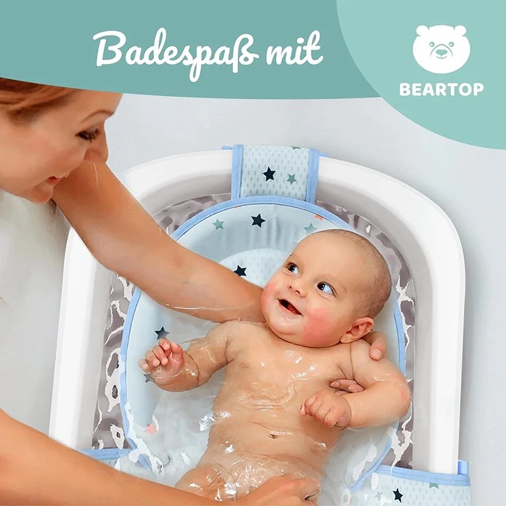 Faltbare Babywanne mit 50 Litern Volumen von BEARTOP | inkl. Badewanneneinsatz Baby | ergonomisch & kompakt | stabiles PP & TPE Plastik | platzsparend | Blau – Bild 2
