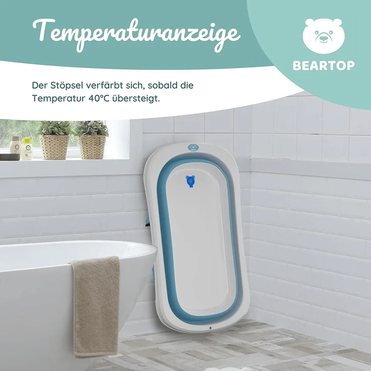 Faltbare Babywanne mit 50 Litern Volumen von BEARTOP | inkl. Badewanneneinsatz Baby | ergonomisch & kompakt | stabiles PP & TPE Plastik | platzsparend | Blau – Bild 6