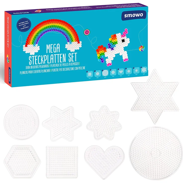 Smowo® 8 Bügelperlen Platten in vielen Formen - Steckplatten Set - Stifftplatten - Rund, Stern, Viereck, Sechseck, Herz, Blume – Bild 1