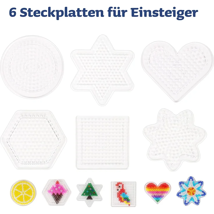 Smowo® 8 Bügelperlen Platten in vielen Formen - Steckplatten Set - Stifftplatten - Rund, Stern, Viereck, Sechseck, Herz, Blume – Bild 2