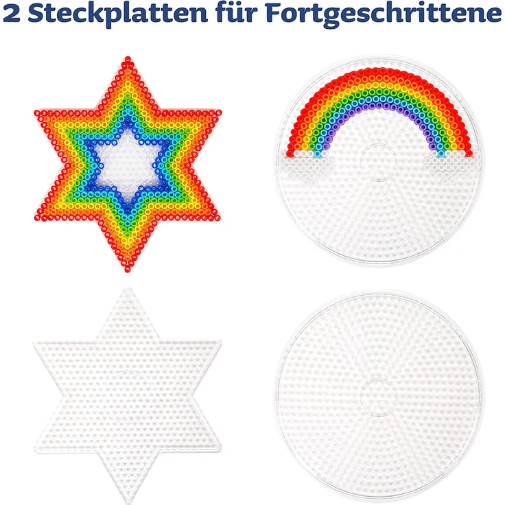 Smowo® 8 Bügelperlen Platten in vielen Formen - Steckplatten Set - Stifftplatten - Rund, Stern, Viereck, Sechseck, Herz, Blume – Bild 3