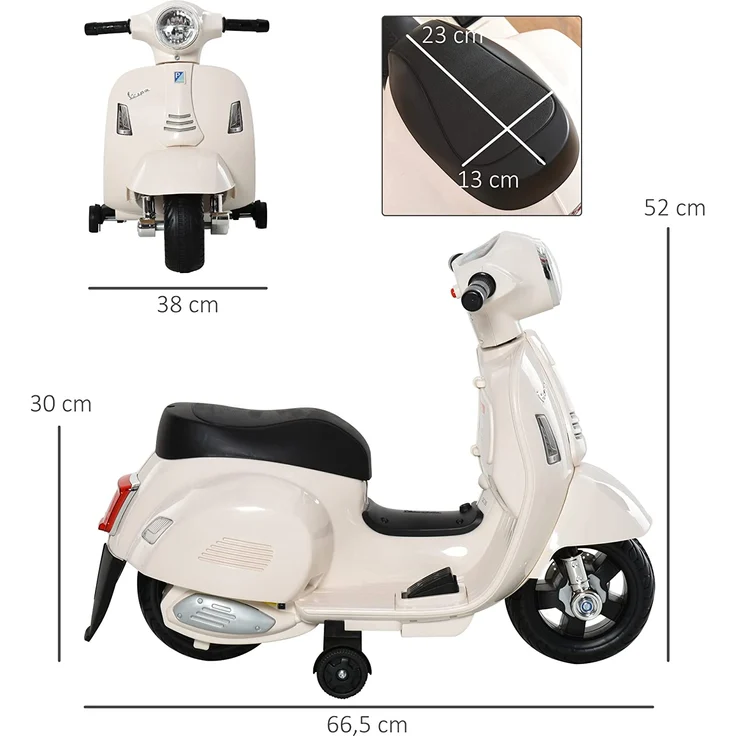 Elektrischer Kindermofa im Vespa Stil (Farbe: weiß) – Bild 3