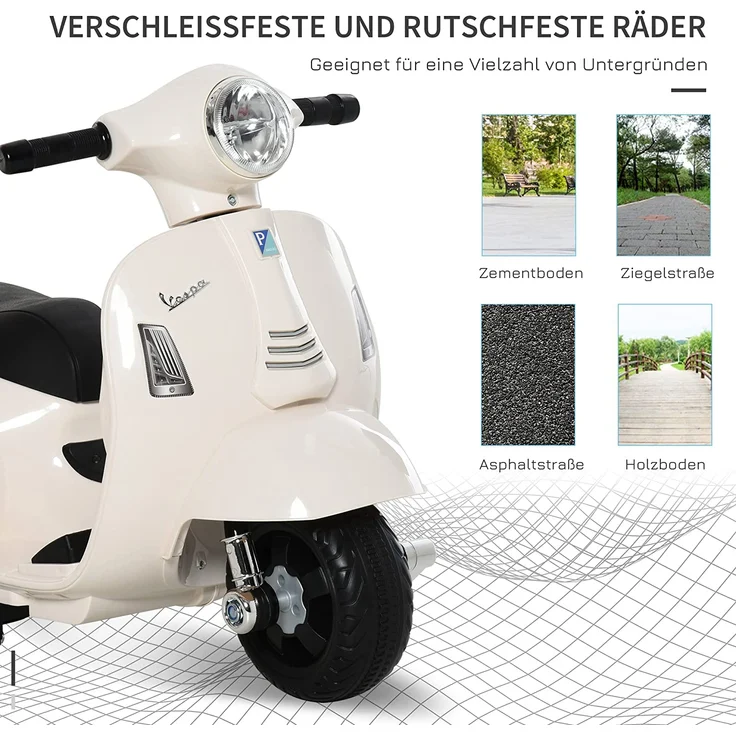 Elektrischer Kindermofa im Vespa Stil (Farbe: weiß) – Bild 5