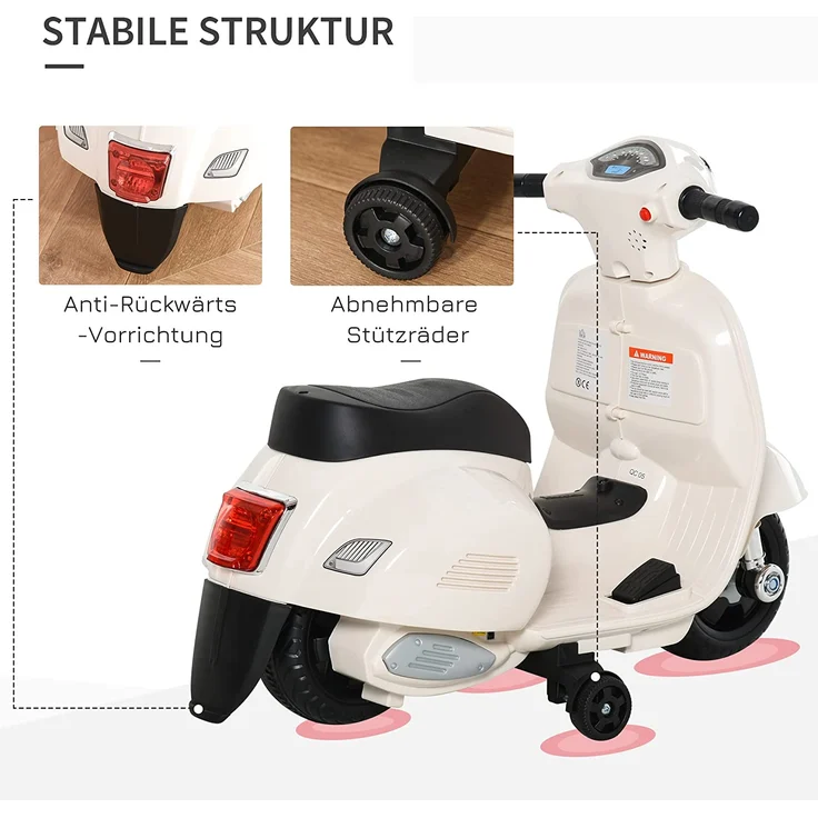 Elektrischer Kindermofa im Vespa Stil (Farbe: weiß) – Bild 6