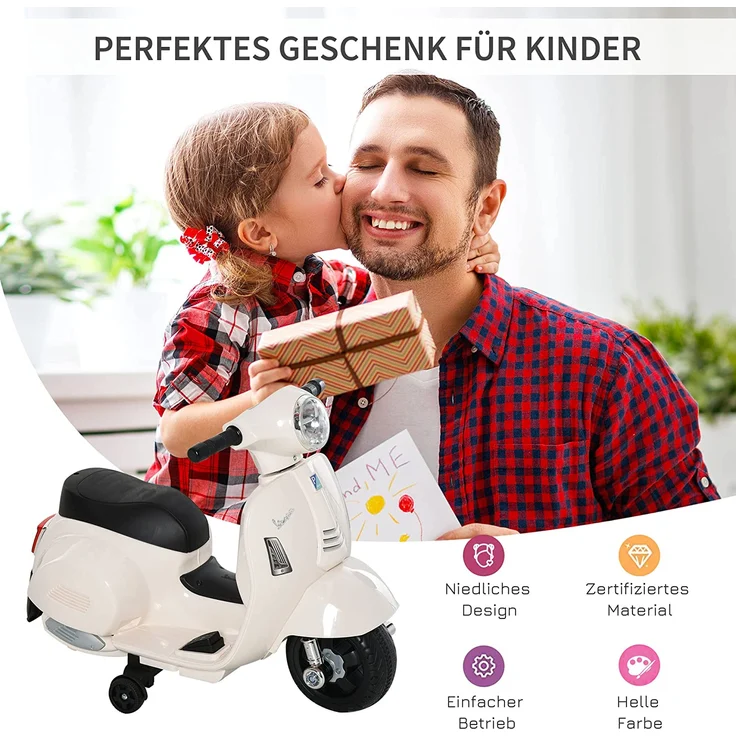 Elektrischer Kindermofa im Vespa Stil (Farbe: weiß) – Bild 4