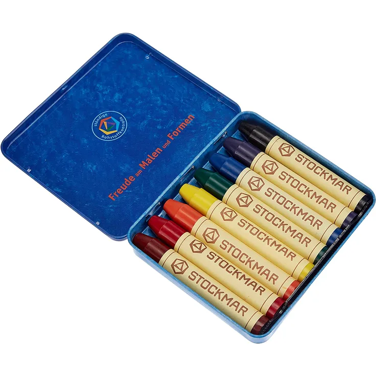 Stockmar 31000 Wachsmal-Stifte mit reinem Bienenwachs, 8 leuchtende Farben, inkl. Schaber, verpackt im praktischen Blechetui, ideal zum Malen für Kinder. (8 Stück) 1er Pack
