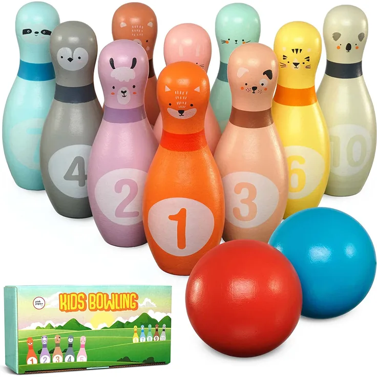 Pink Papaya Kegelspiel für Kinder | 12 teiliges Bowling Set für Junge & Mädchen | Kinder Spielzeug aus FSC-zertifiziertem Holz | Indoor & Outdoor Spielzeug | schult & fördert Ihr Kind