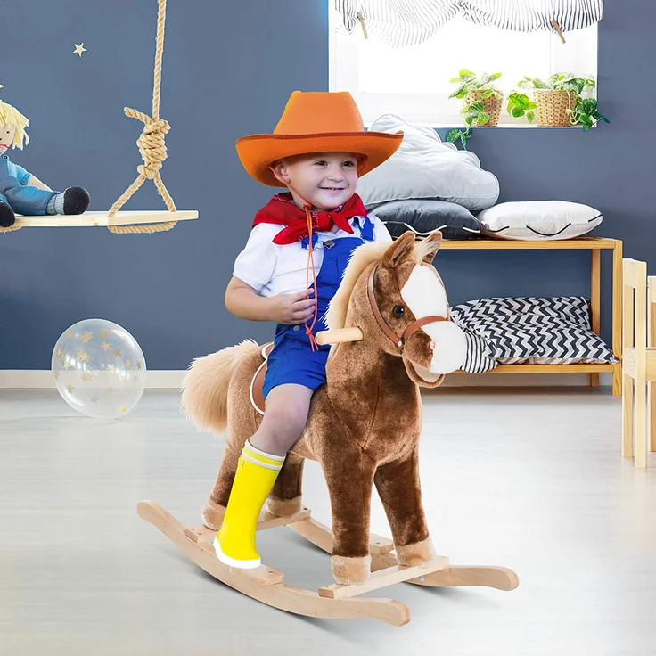 HOMCOM Plüsch-Schaukelpferd für Kinder braun – Bild 2