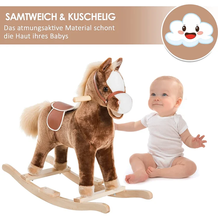 HOMCOM Plüsch-Schaukelpferd für Kinder braun – Bild 5