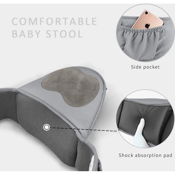 SONARIN Front Premium Hipseat Babytrage, Multifunktional, Ergonomisch, 100% Baumwolle, Schmetterlingsdrehschnalle, 6 Tragende Positionen,Angepasst an Ihr Kind wachsende,Ideal Geschenk(Grau) – Bild 4