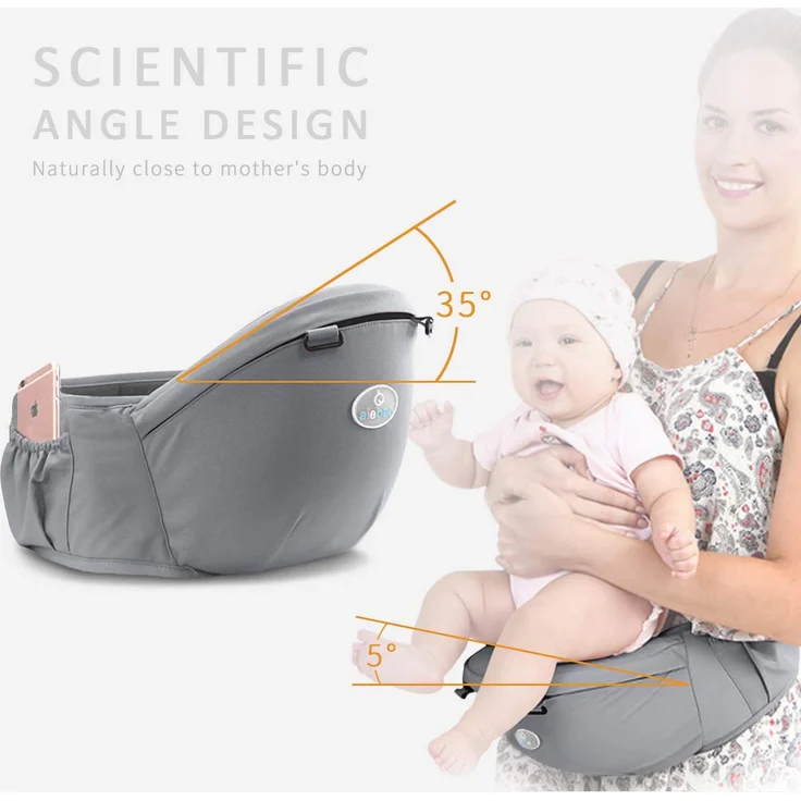SONARIN Front Premium Hipseat Babytrage, Multifunktional, Ergonomisch, 100% Baumwolle, Schmetterlingsdrehschnalle, 6 Tragende Positionen,Angepasst an Ihr Kind wachsende,Ideal Geschenk(Grau) – Bild 5