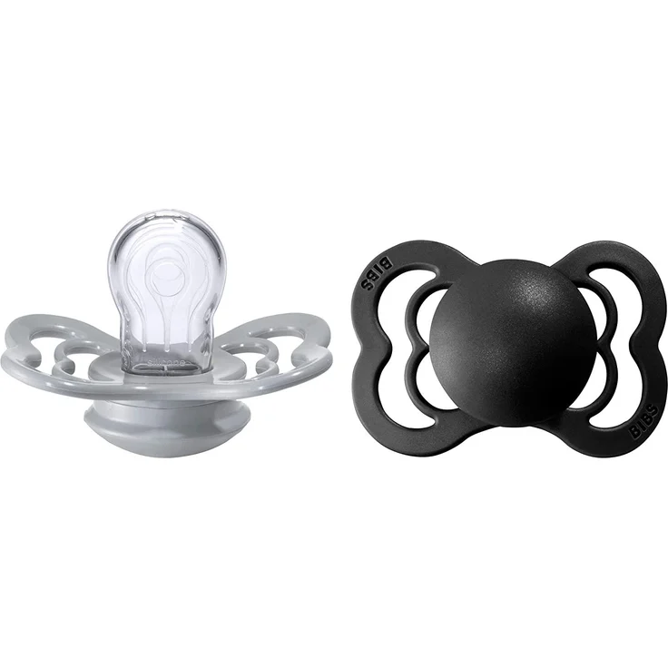 BIBS Supreme Schnuller 2er-Pack, BPA-frei, Symmetrischer Nippel. Silikon, Hergestellt in Dänemark. 0-6 Monate (2er Pack), Cloud / Black – Bild 1