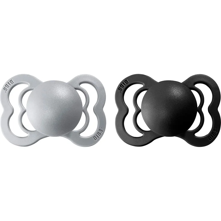 BIBS Supreme Schnuller 2er-Pack, BPA-frei, Symmetrischer Nippel. Silikon, Hergestellt in Dänemark. 0-6 Monate (2er Pack), Cloud / Black – Bild 2