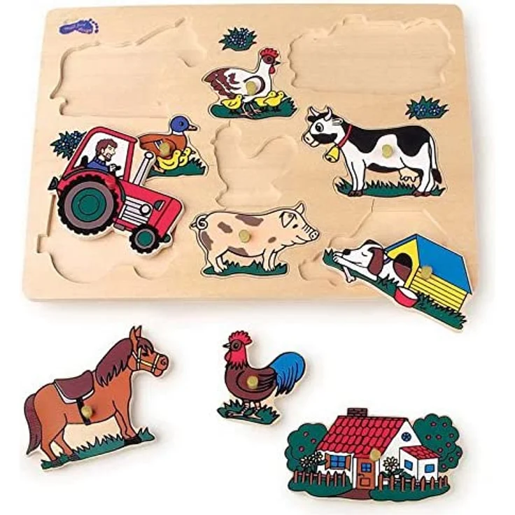 small foot 1767 Setzpuzzle Bauerei aud Holz, mit vielen Motiven vom Bauernhof und in bunten Farben, ab 3 Jahren – Bild 2