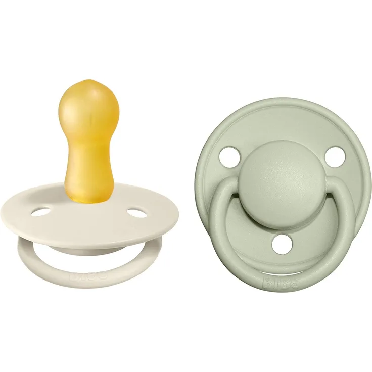 BIBS De Lux Schnuller 2er-Pack, BPA-frei, Kirschform Nippel. Naturkautschuk / Latex, Hergestellt in Dänemark. 6-18 Monate (2er Pack), Ivory / Sage