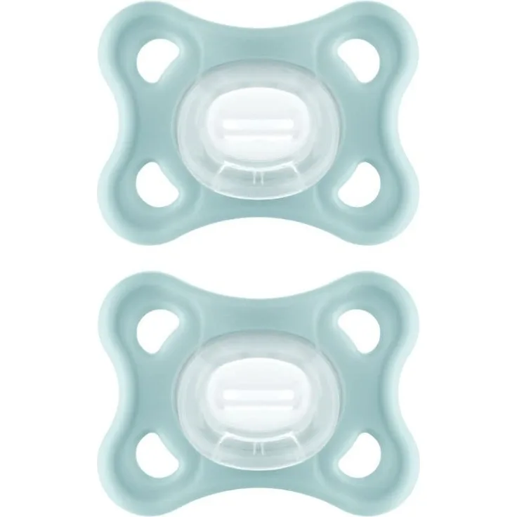 MAM Comfort Schnuller im 2er-Set, 100% Silikon, mit Schnullertasche, 2-6 Monate, grau-grün