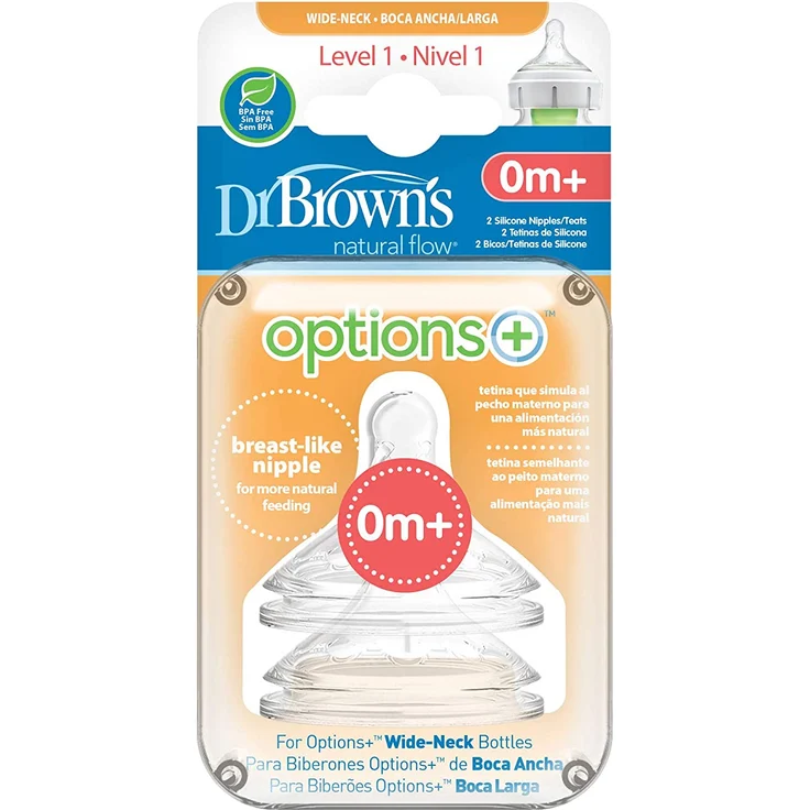 Dr. Brown's Options +, Silikon-Sauger mit breiter Öffnung, Level 1, 0 Monate – Bild 2