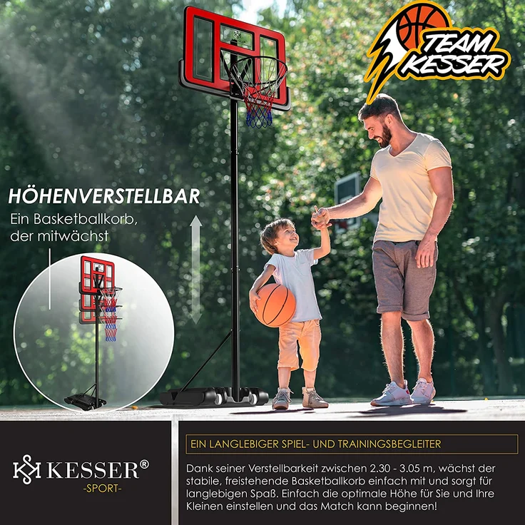 KESSER® Basketballkorb Premium mit Ständer Rollen Inkl. Basketball + Pumpe verstellbare Korbhöhe 230 bis 305 cm höhenverstellbar Korbanlage Outdoor komplett Basketballanlage für Erwachsene Kinder Rot - Preisvergleich – Bild 4