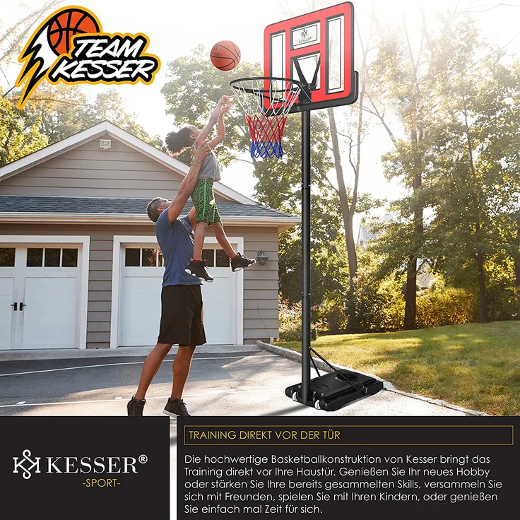 KESSER® Basketballkorb Premium mit Ständer Rollen Inkl. Basketball + Pumpe verstellbare Korbhöhe 230 bis 305 cm höhenverstellbar Korbanlage Outdoor komplett Basketballanlage für Erwachsene Kinder Rot - Preisvergleich – Bild 7