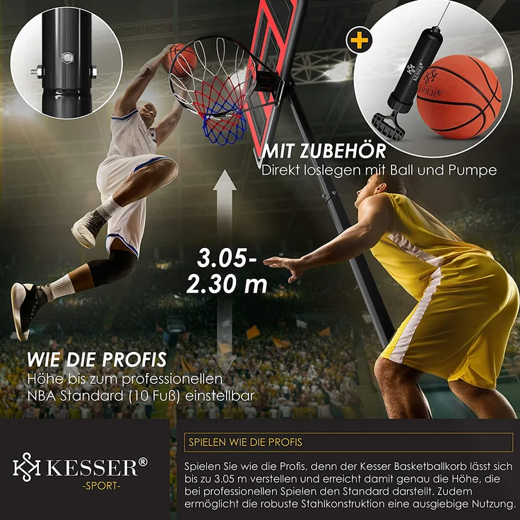 KESSER® Basketballkorb Premium mit Ständer Rollen Inkl. Basketball + Pumpe verstellbare Korbhöhe 230 bis 305 cm höhenverstellbar Korbanlage Outdoor komplett Basketballanlage für Erwachsene Kinder Rot - Preisvergleich – Bild 5