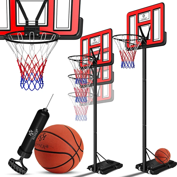 KESSER® Basketballkorb Premium mit Ständer Rollen Inkl. Basketball + Pumpe verstellbare Korbhöhe 230 bis 305 cm höhenverstellbar Korbanlage Outdoor komplett Basketballanlage für Erwachsene Kinder Rot - Preisvergleich – Bild 1