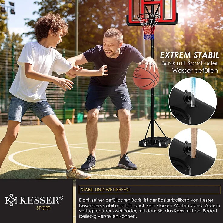 KESSER® Basketballkorb Premium mit Ständer Rollen Inkl. Basketball + Pumpe verstellbare Korbhöhe 230 bis 305 cm höhenverstellbar Korbanlage Outdoor komplett Basketballanlage für Erwachsene Kinder Rot - Preisvergleich – Bild 3