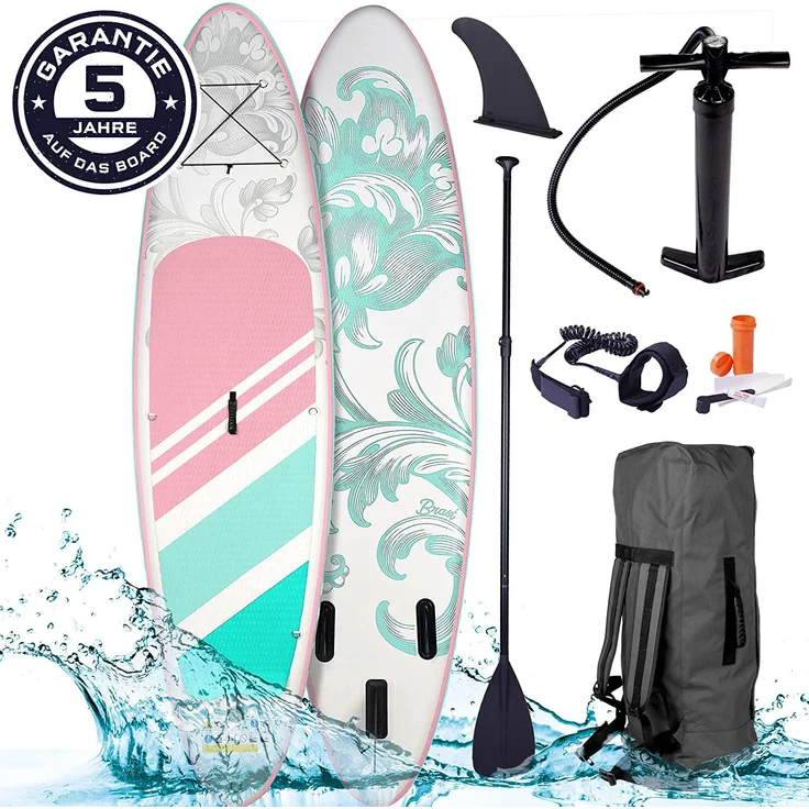 BRAST SUP Board Lady Aufblasbares Stand up Paddle Set für Frauen 300cm Lily Pastell incl. Zubehör Fußschlaufe Paddel Pumpe Rucksack - Preisvergleich – Bild 7