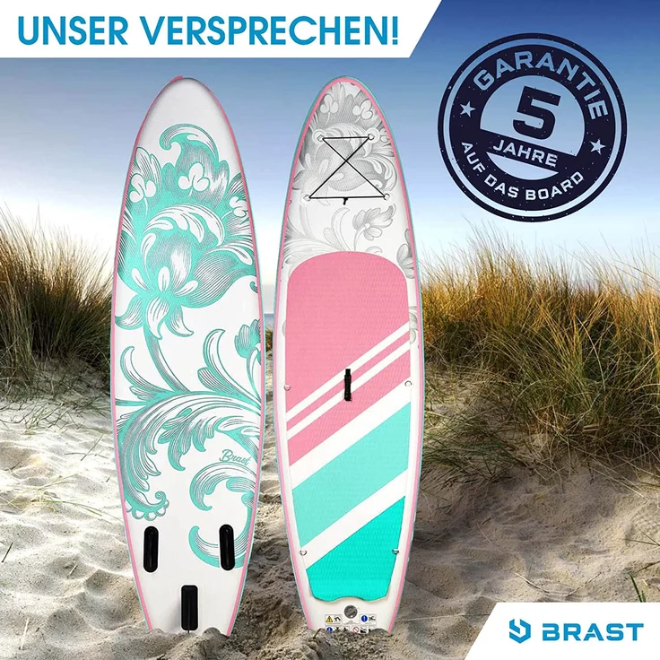 BRAST SUP Board Lady Aufblasbares Stand up Paddle Set für Frauen 300cm Lily Pastell incl. Zubehör Fußschlaufe Paddel Pumpe Rucksack - Preisvergleich – Bild 2