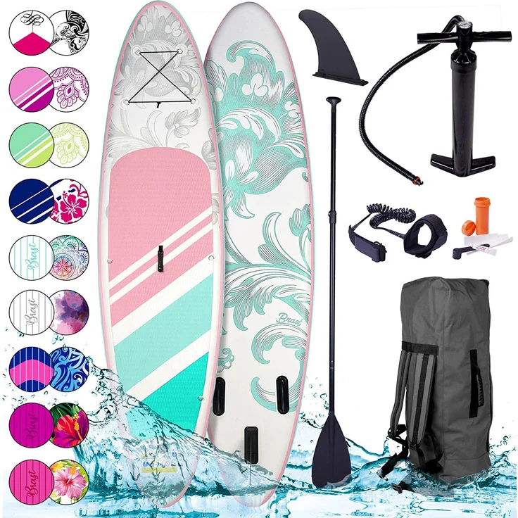 BRAST SUP Board Lady Aufblasbares Stand up Paddle Set für Frauen 300cm Lily Pastell incl. Zubehör Fußschlaufe Paddel Pumpe Rucksack - Preisvergleich – Bild 1
